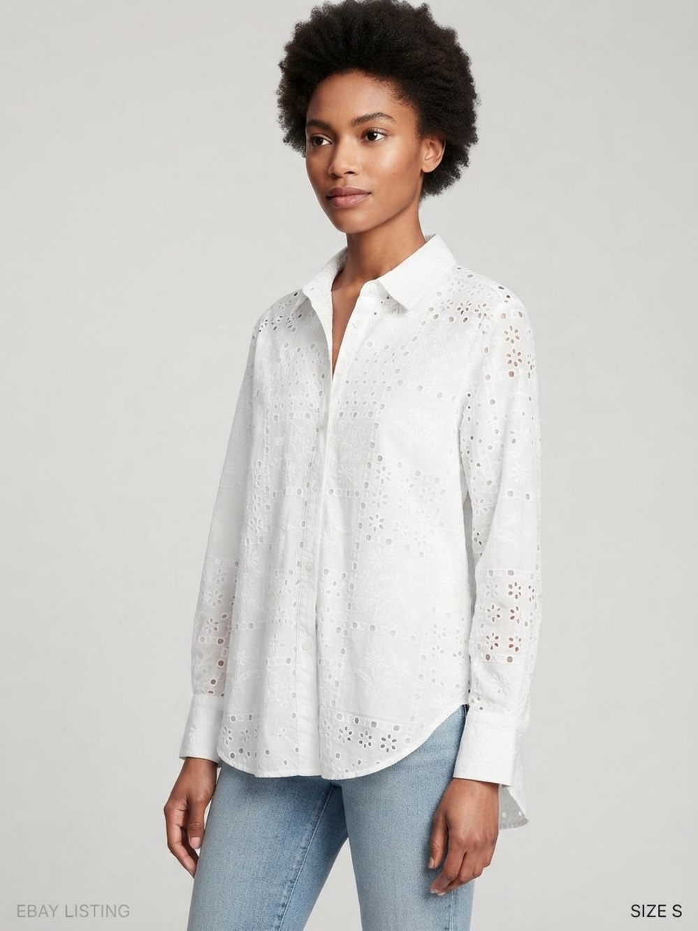 LOFT White Eyelet Button-Down Shirt